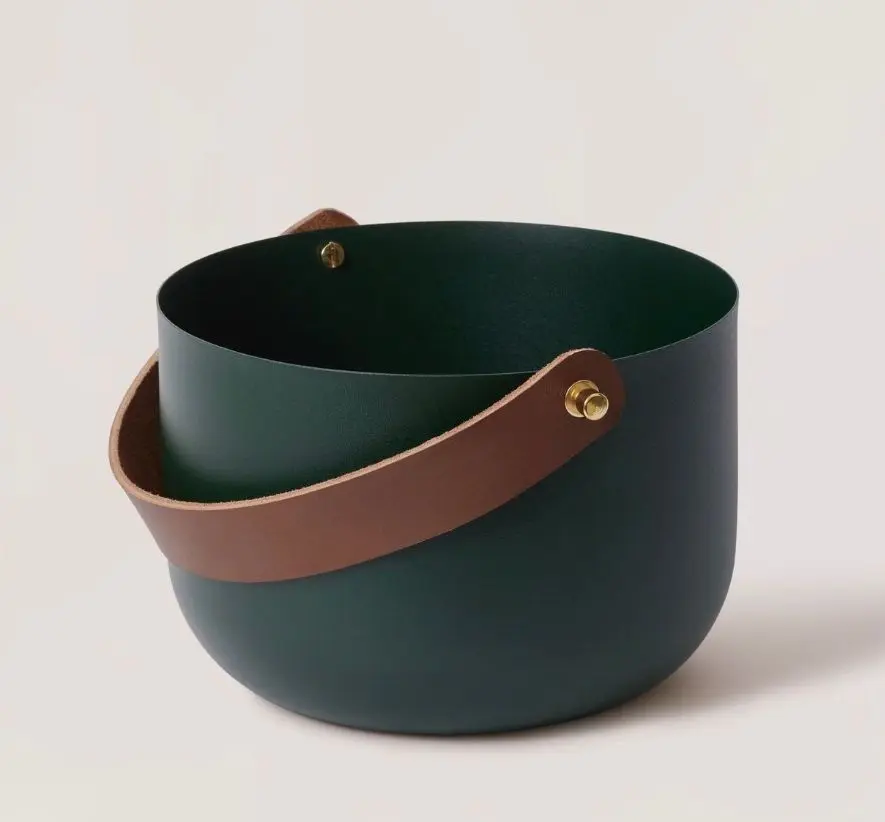Dark Green Leather Basket — Handcrafted Export Product by NXTGENEXPORTS, Moradabad